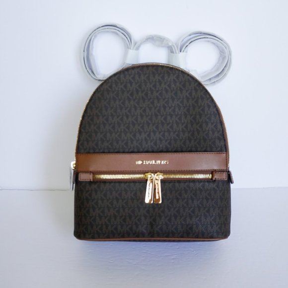 Michael Kors Kenly M Backpack PVC Leather MK Brown - Picture 1 of 11